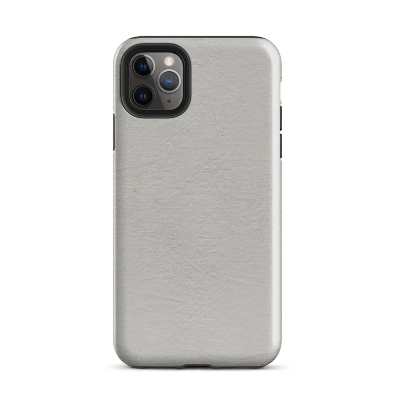 soft crinkled linen fabric texture in muted stone grey with subtle natural fiber detail and organic surface variation on Glossy Stone Linen Texture Tough Case for iPhone - default view