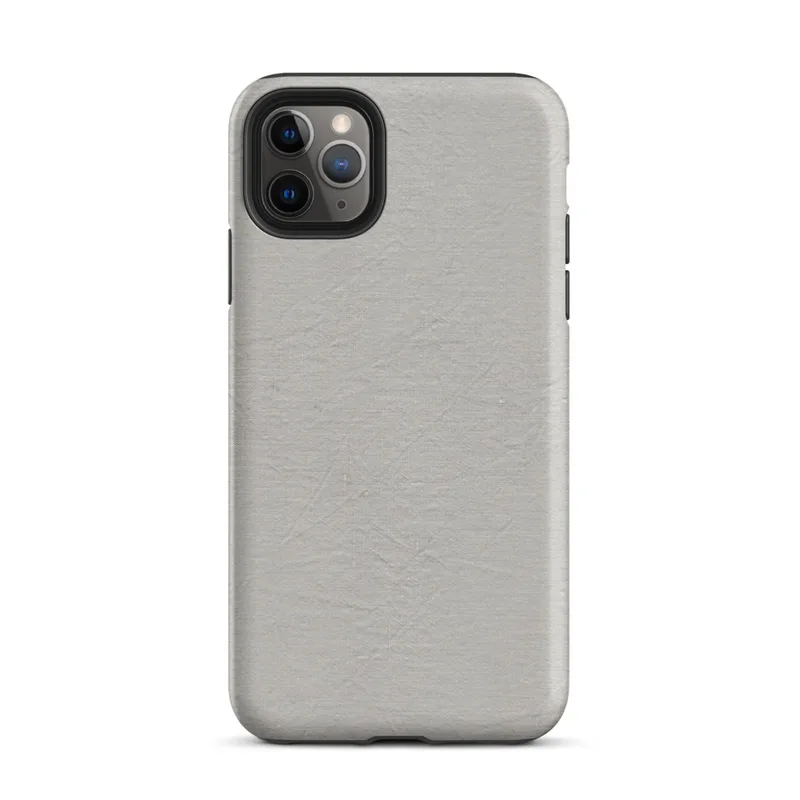 soft crinkled linen fabric texture in muted stone grey with subtle natural fiber detail and organic surface variation on Matte Stone Linen Texture Tough Case for iPhone - default view