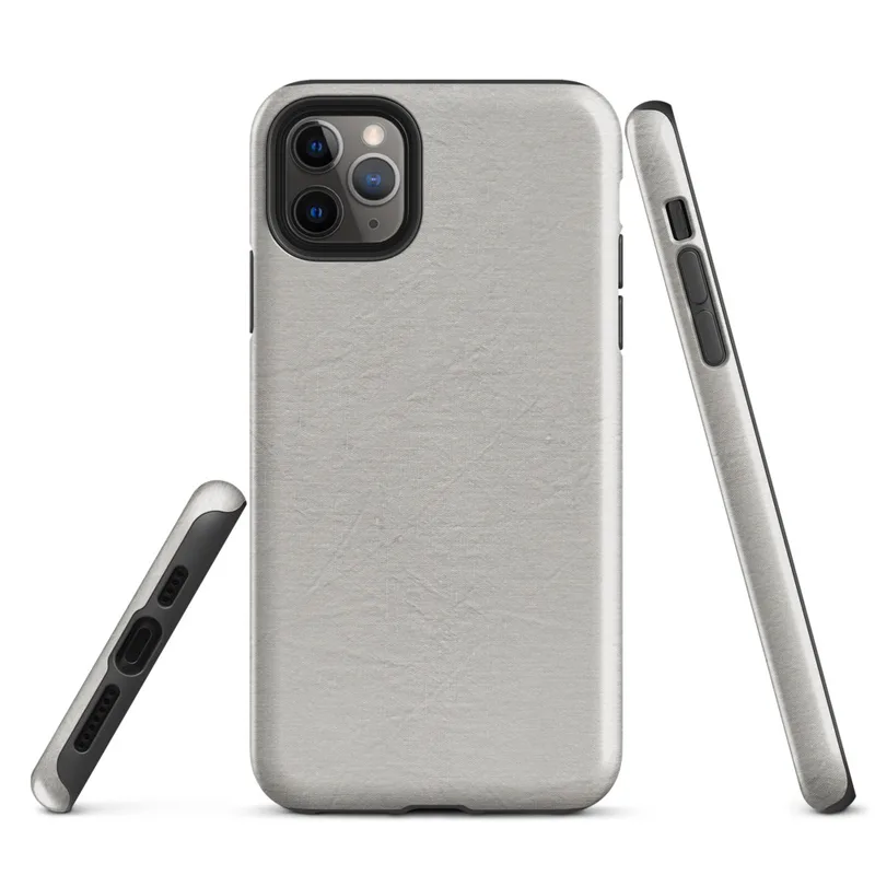 soft crinkled linen fabric texture in muted stone grey with subtle natural fiber detail and organic surface variation on Glossy Stone Linen Texture Tough Case for iPhone - default view