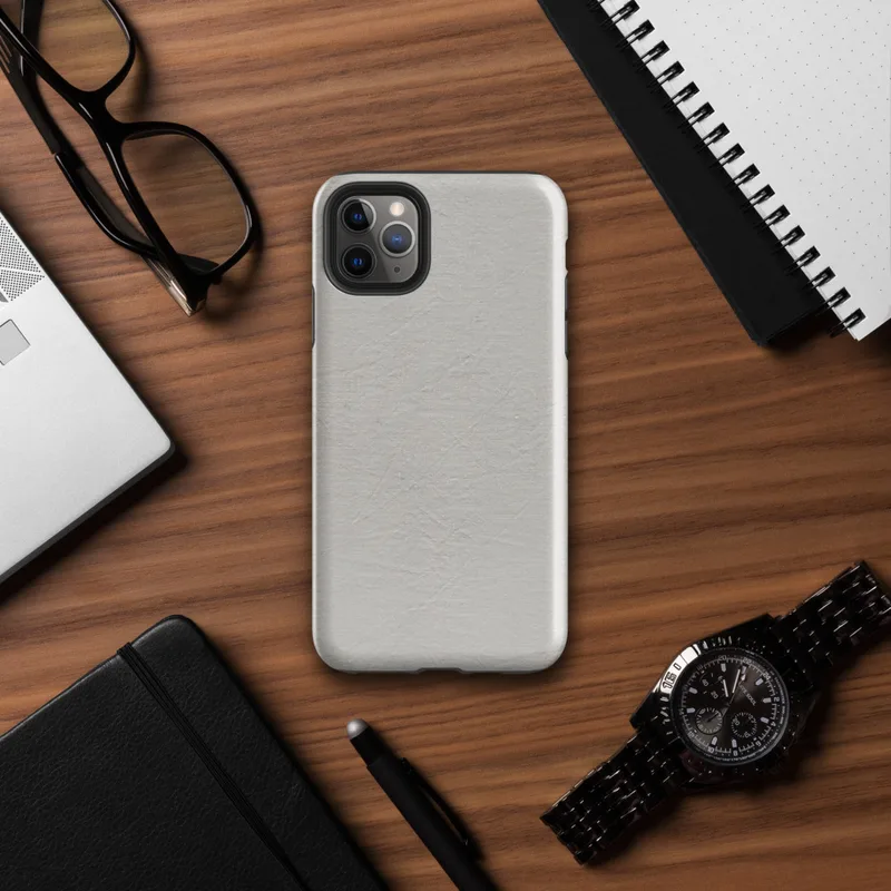 soft crinkled linen fabric texture in muted stone grey with subtle natural fiber detail and organic surface variation on Glossy Stone Linen Texture Tough Case for iPhone - default view