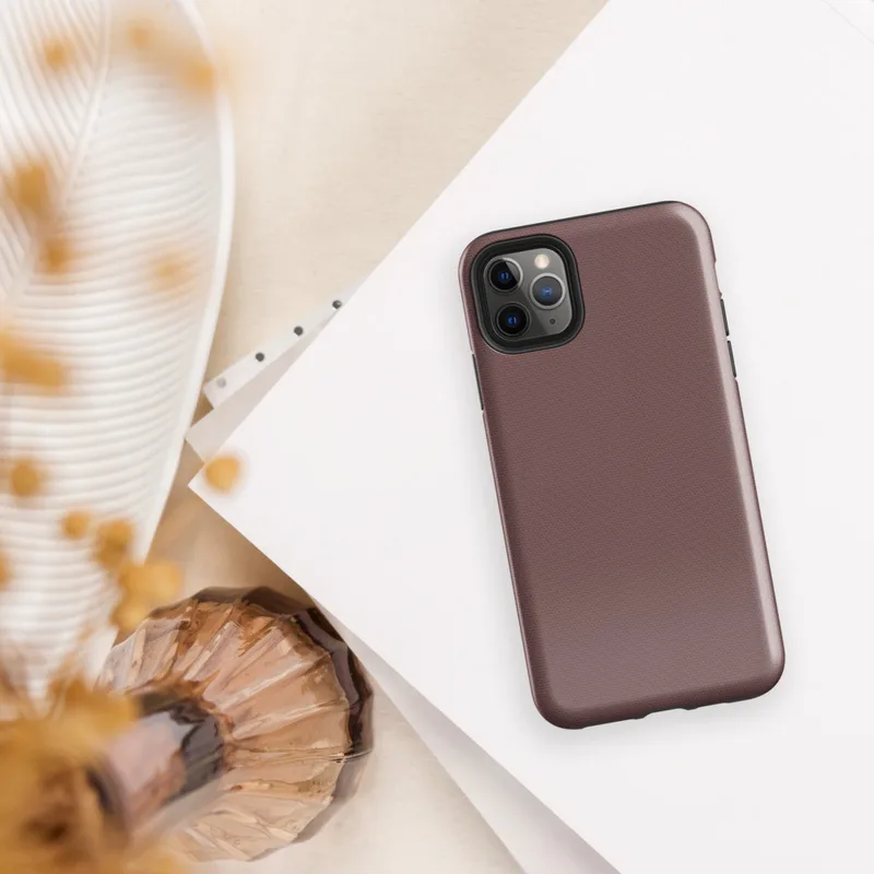 solid deep burgundy canvas-textured surface with a rich wine tone and subtle woven pattern throughout on Glossy Deep Burgundy Solid Tough Case for iPhone - default view