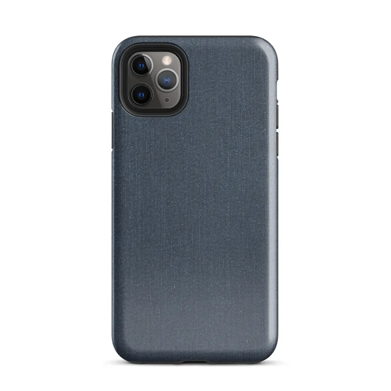 close-up dark navy denim fabric texture with subtle vertical weave grain and muted indigo tones on Glossy Dark Denim Texture Tough Case for iPhone - default view