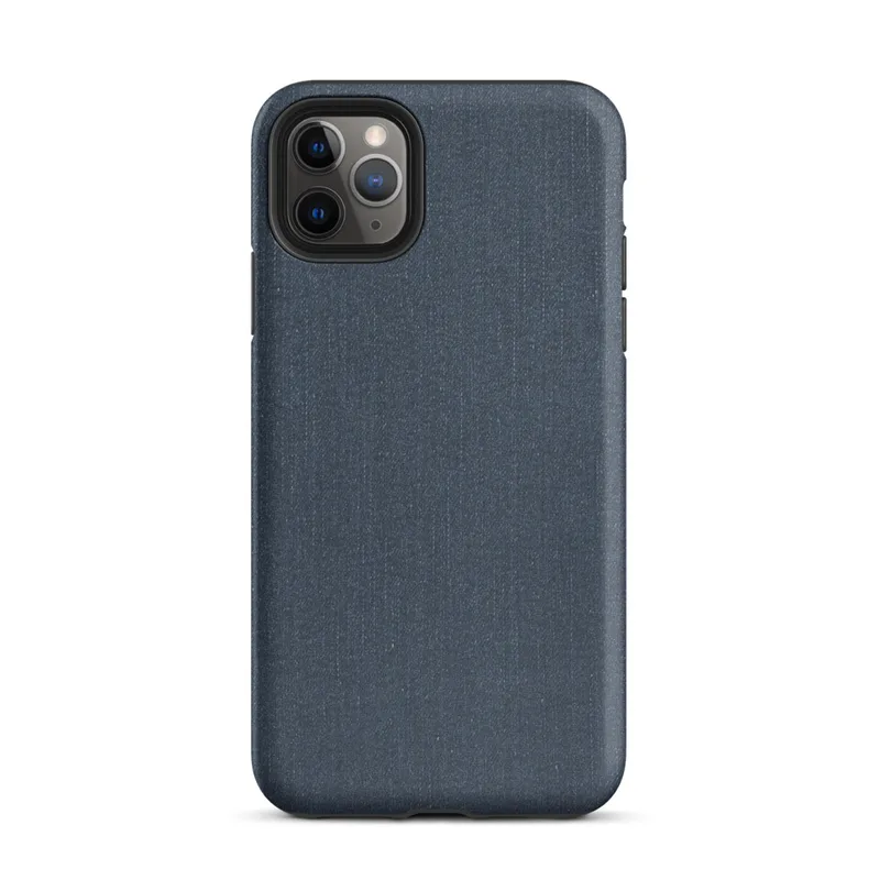 close-up dark navy denim fabric texture with subtle vertical weave grain and muted indigo tones on Matte Dark Denim Texture Tough Case for iPhone - default view