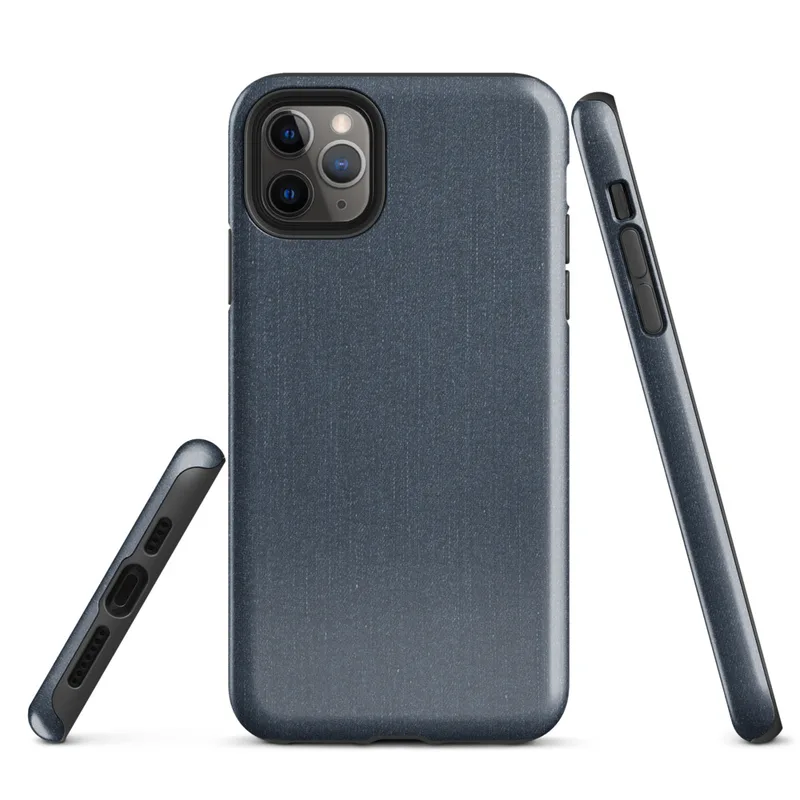 close-up dark navy denim fabric texture with subtle vertical weave grain and muted indigo tones on Glossy Dark Denim Texture Tough Case for iPhone - default view