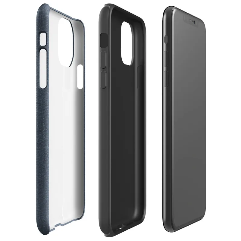 close-up dark navy denim fabric texture with subtle vertical weave grain and muted indigo tones on Glossy Dark Denim Texture Tough Case for iPhone - default view