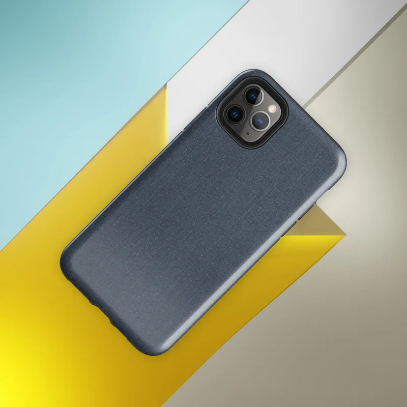 close-up dark navy denim fabric texture with subtle vertical weave grain and muted indigo tones on Glossy Dark Denim Texture Tough Case for iPhone - default view