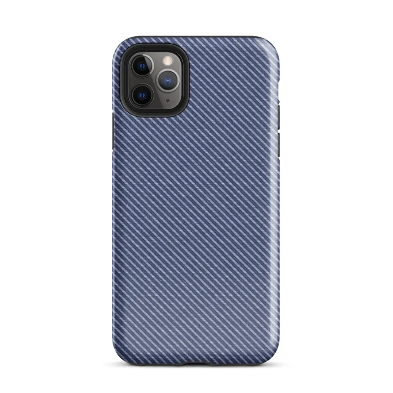 diagonal twill weave pattern in deep navy and slate blue, resembling woven fabric with fine alternating stripes on Glossy Navy Twill Weave Tough Case for iPhone - default view