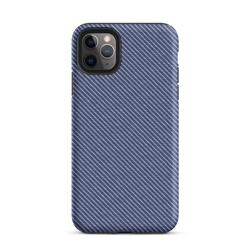 diagonal twill weave pattern in deep navy and slate blue, resembling woven fabric with fine alternating stripes on Matte Navy Twill Weave Tough Case for iPhone - default view