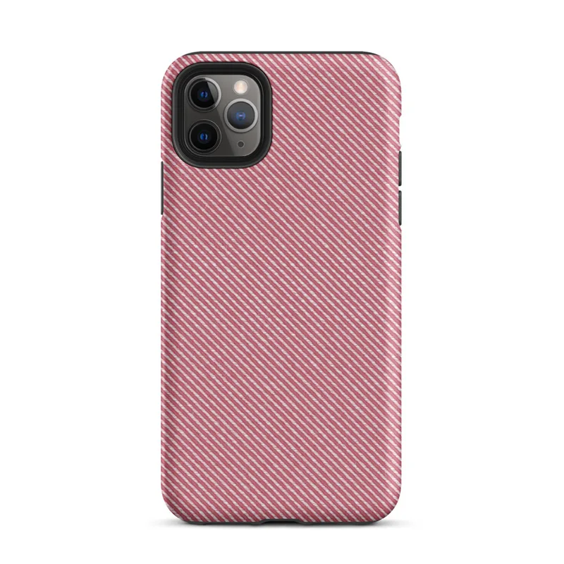 diagonal white pinstripes on a warm muted red background mimicking a woven twill fabric texture on Matte Classic Red Diagonal Twill Tough Case for iPhone - default view