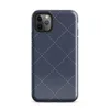deep navy blue diagonal diamond grid with white dashed stitching lines and small cross-stitch marks at each intersection, resembling quilted fabric on Glossy Navy Quilted Diamond Stitch Tough Case for iPhone - default view