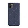 deep navy blue diagonal diamond grid with white dashed stitching lines and small cross-stitch marks at each intersection, resembling quilted fabric on Matte Navy Quilted Diamond Stitch Tough Case for iPhone - default view