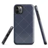 deep navy blue diagonal diamond grid with white dashed stitching lines and small cross-stitch marks at each intersection, resembling quilted fabric on Glossy Navy Quilted Diamond Stitch Tough Case for iPhone - default view