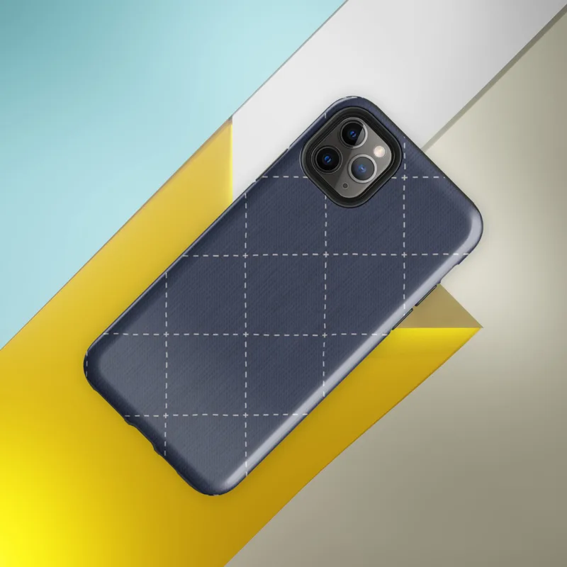 deep navy blue diagonal diamond grid with white dashed stitching lines and small cross-stitch marks at each intersection, resembling quilted fabric on Glossy Navy Quilted Diamond Stitch Tough Case for iPhone - default view