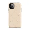 repeating diamond trellis of dashed lines and small cross stitches in soft grey on a warm blush cream background on Matte Stitched Diamond Trellis Tough Case for iPhone - default view