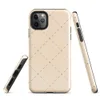 repeating diamond trellis of dashed lines and small cross stitches in soft grey on a warm blush cream background on Glossy Stitched Diamond Trellis Tough Case for iPhone - default view