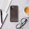 close-up realistic dark brown woven wicker basket weave pattern with interlaced strands and subtle light shading on Glossy Dark Woven Wicker Texture Tough Case for iPhone - default view