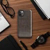 close-up realistic dark brown woven wicker basket weave pattern with interlaced strands and subtle light shading on Glossy Dark Woven Wicker Texture Tough Case for iPhone - default view