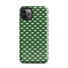repeating woven basket weave grid in deep forest green and soft mint white creating a three-dimensional optical illusion effect on Glossy Green Woven Grid Illusion Tough Case for iPhone - default view
