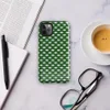 repeating woven basket weave grid in deep forest green and soft mint white creating a three-dimensional optical illusion effect on Glossy Green Woven Grid Illusion Tough Case for iPhone - default view