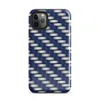 interlocking woven pattern of deep navy blue and brushed silver strips creating a basket weave texture with dimensional shading on Glossy Steel Weave Navy Armor Tough Case for iPhone - default view