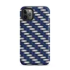 interlocking woven pattern of deep navy blue and brushed silver strips creating a basket weave texture with dimensional shading on Matte Steel Weave Navy Armor Tough Case for iPhone - default view