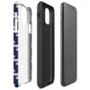interlocking woven pattern of deep navy blue and brushed silver strips creating a basket weave texture with dimensional shading on Glossy Steel Weave Navy Armor Tough Case for iPhone - default view