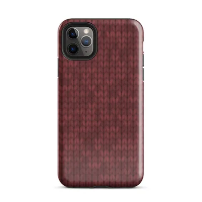close-up chunky knit sweater texture in deep crimson red with subtle tonal variation and interlocking stitch rows on Glossy Crimson Knit Texture Tough Case for iPhone - default view