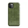seamless close-up of olive green knitted fabric with repeating V-shaped stitch rows in varied shades of forest green on Glossy Forest Green Knit Texture Tough Case for iPhone - default view