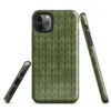 seamless close-up of olive green knitted fabric with repeating V-shaped stitch rows in varied shades of forest green on Glossy Forest Green Knit Texture Tough Case for iPhone - default view