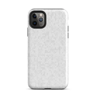 seamless white knit fabric texture with softly repeating tonal snowflake motifs in a light grey on white palette on Glossy Winter White Knit Texture Tough Case for iPhone - default view