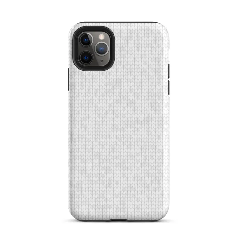 seamless white knit fabric texture with softly repeating tonal snowflake motifs in a light grey on white palette on Matte Winter White Knit Texture Tough Case for iPhone - default view