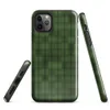 deep forest green grid of rounded cells with shadowed figure shapes emerging subtly from the repeating textile-like pattern on Glossy Shadow Grid Green Texture Tough Case for iPhone - default view