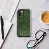 deep forest green grid of rounded cells with shadowed figure shapes emerging subtly from the repeating textile-like pattern on Glossy Shadow Grid Green Texture Tough Case for iPhone - default view