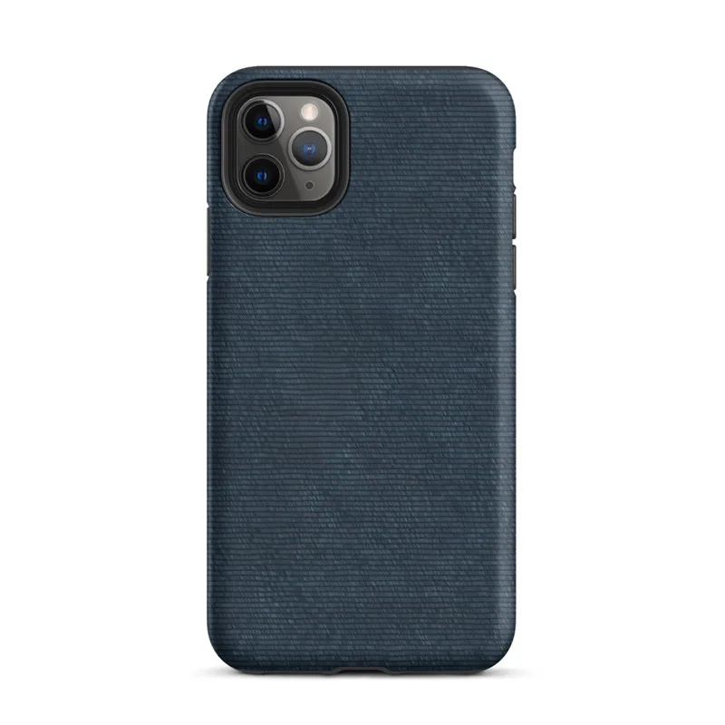 seamless horizontal woven fabric texture in deep navy and slate indigo tones with subtle tonal variation on Matte Deep Navy Textile Tough Case for iPhone - default view