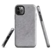 soft heathered gray surface with subtle organic texture variation resembling brushed stone or fine wool in muted silver tones on Glossy Storm Gray Minimalist Shield Tough Case for iPhone - default view