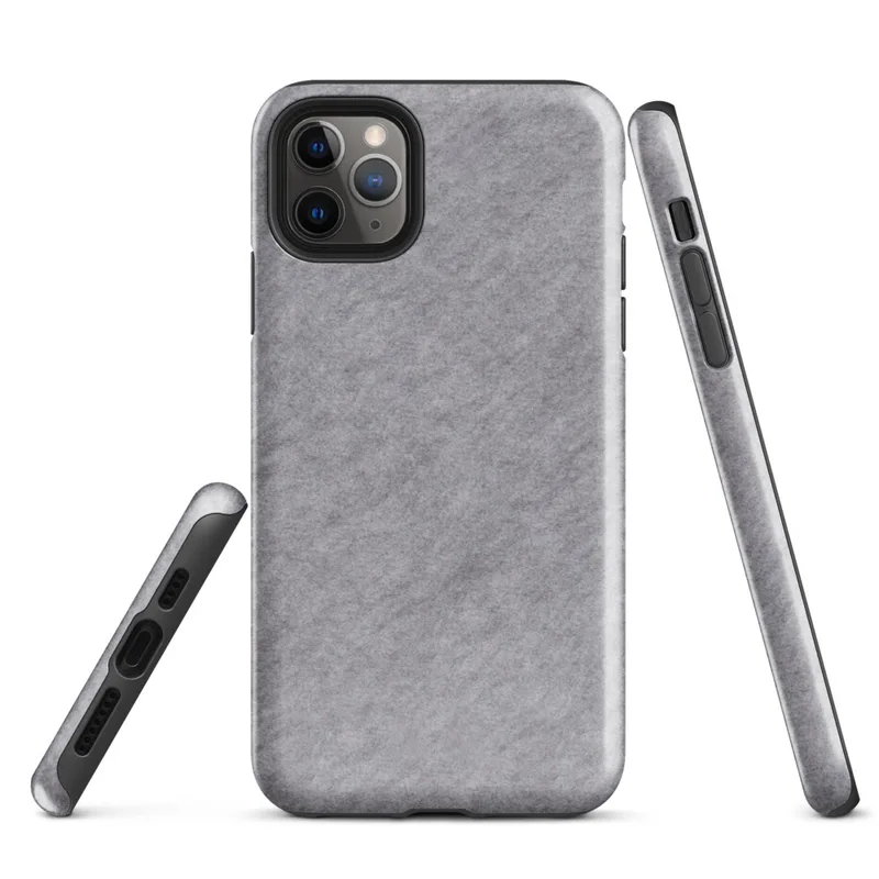 soft heathered gray surface with subtle organic texture variation resembling brushed stone or fine wool in muted silver tones on Glossy Storm Gray Minimalist Shield Tough Case for iPhone - default view