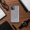 soft heathered gray surface with subtle organic texture variation resembling brushed stone or fine wool in muted silver tones on Glossy Storm Gray Minimalist Shield Tough Case for iPhone - default view