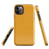 close-up woven linen fabric texture in warm golden amber and saffron tones with subtle thread detail on Glossy Golden Linen Texture Tough Case for iPhone - default view
