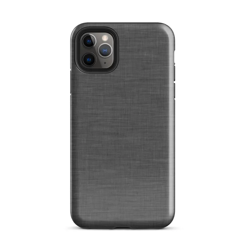 close-up woven linen fabric texture in charcoal grey with natural thread variation and soft creases on Glossy Charcoal Linen Texture Tough Case for iPhone - default view