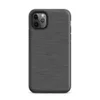 close-up woven linen fabric texture in charcoal grey with natural thread variation and soft creases on Matte Charcoal Linen Texture Tough Case for iPhone - default view