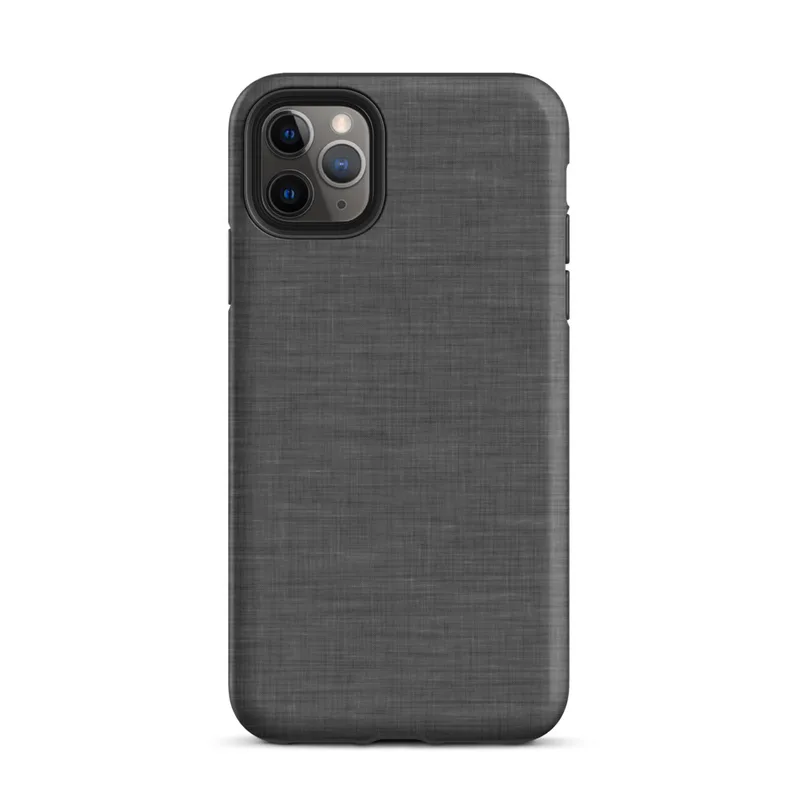 close-up woven linen fabric texture in charcoal grey with natural thread variation and soft creases on Matte Charcoal Linen Texture Tough Case for iPhone - default view