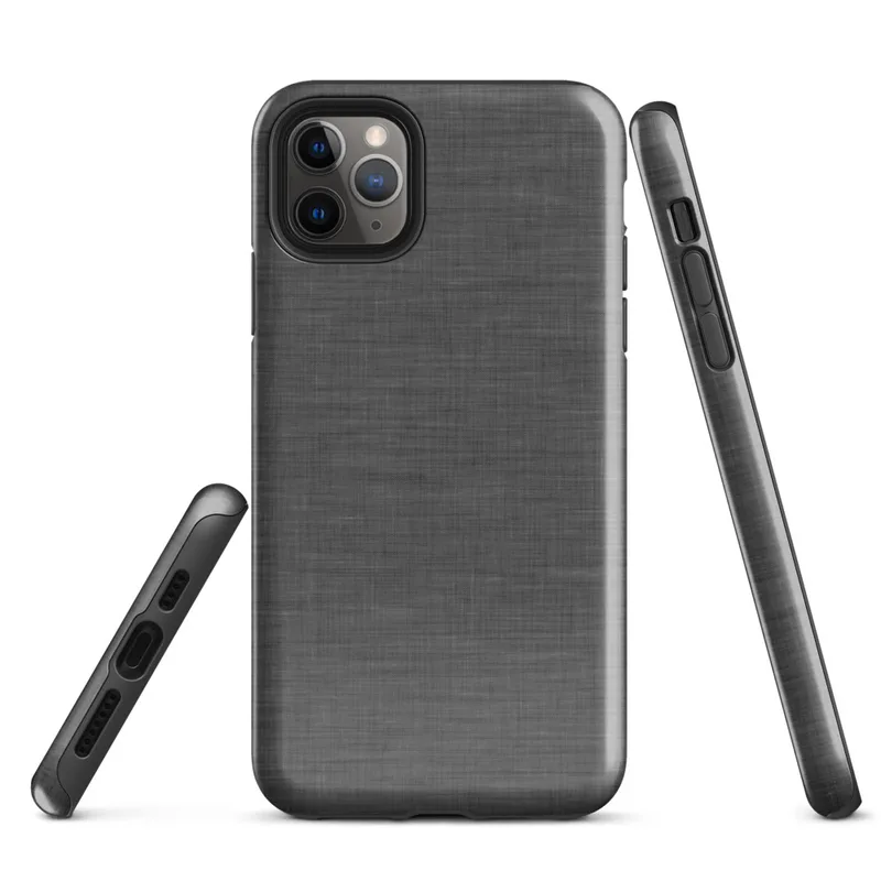 close-up woven linen fabric texture in charcoal grey with natural thread variation and soft creases on Glossy Charcoal Linen Texture Tough Case for iPhone - default view