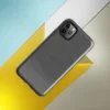close-up woven linen fabric texture in charcoal grey with natural thread variation and soft creases on Glossy Charcoal Linen Texture Tough Case for iPhone - default view
