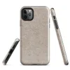 seamless woven linen texture in warm beige with fine chevron pattern and scattered organic fiber flecks in muted tones on Glossy Raw Linen Texture Tough Case for iPhone - default view