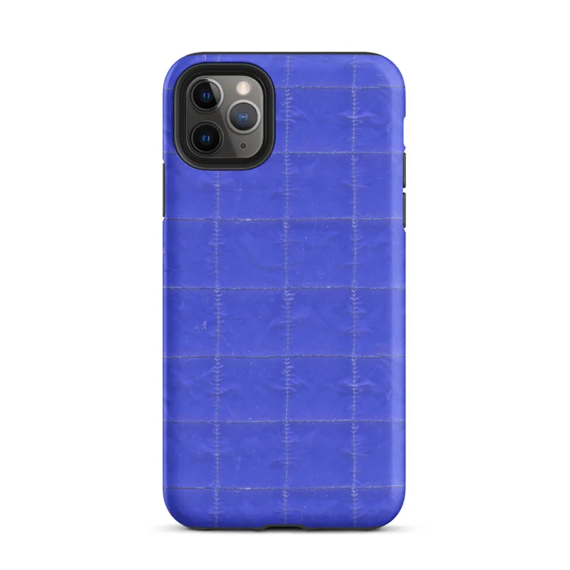 deep royal blue quilted grid pattern with subtle stitched lines forming uniform rectangular panels across the entire surface on Matte Royal Blue Quilted Grid Tough Case for iPhone - default view