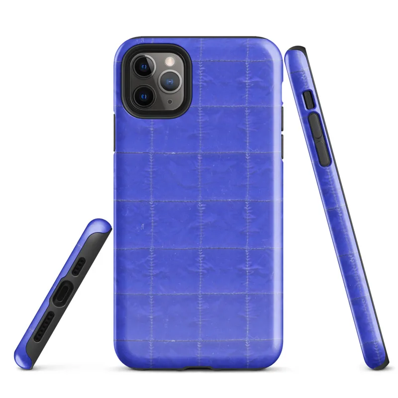 deep royal blue quilted grid pattern with subtle stitched lines forming uniform rectangular panels across the entire surface on Glossy Royal Blue Quilted Grid Tough Case for iPhone - default view