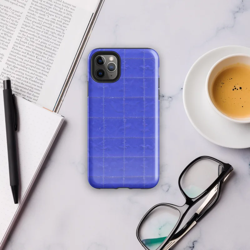 deep royal blue quilted grid pattern with subtle stitched lines forming uniform rectangular panels across the entire surface on Glossy Royal Blue Quilted Grid Tough Case for iPhone - default view