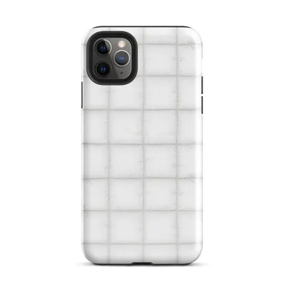 soft white quilted grid pattern with puffed squares and subtle stitched seams on a pale background on Glossy Cloud White Quilted Texture Tough Case for iPhone - default view