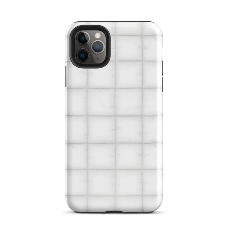 soft white quilted grid pattern with puffed squares and subtle stitched seams on a pale background on Glossy Cloud White Quilted Texture Tough Case for iPhone - default view