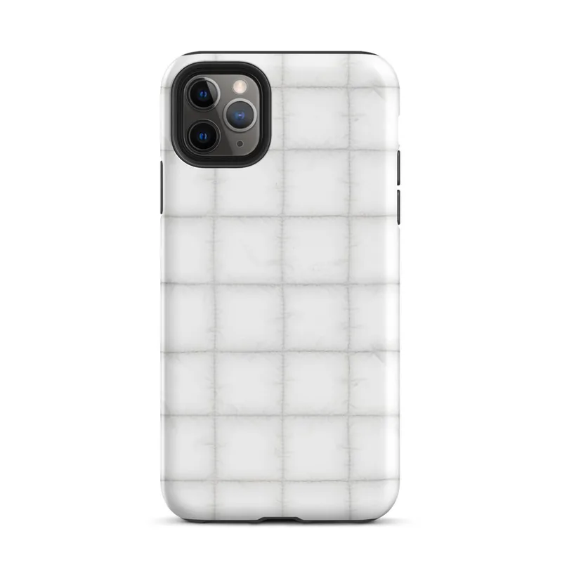 soft white quilted grid pattern with puffed squares and subtle stitched seams on a pale background on Matte Cloud White Quilted Texture Tough Case for iPhone - default view